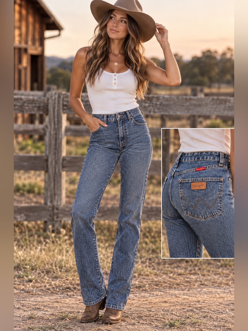Wrangler Cowboy Cut Women's 5x30 High Rise Slim Straight Stonewash Western